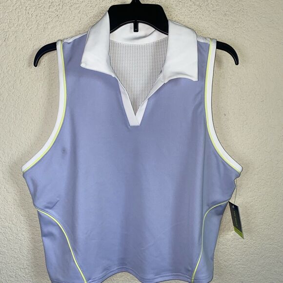 new athletic crop collar Tank Top mesh gold preppy Tennis pickleball XL ribbed - Picture 1 of 6